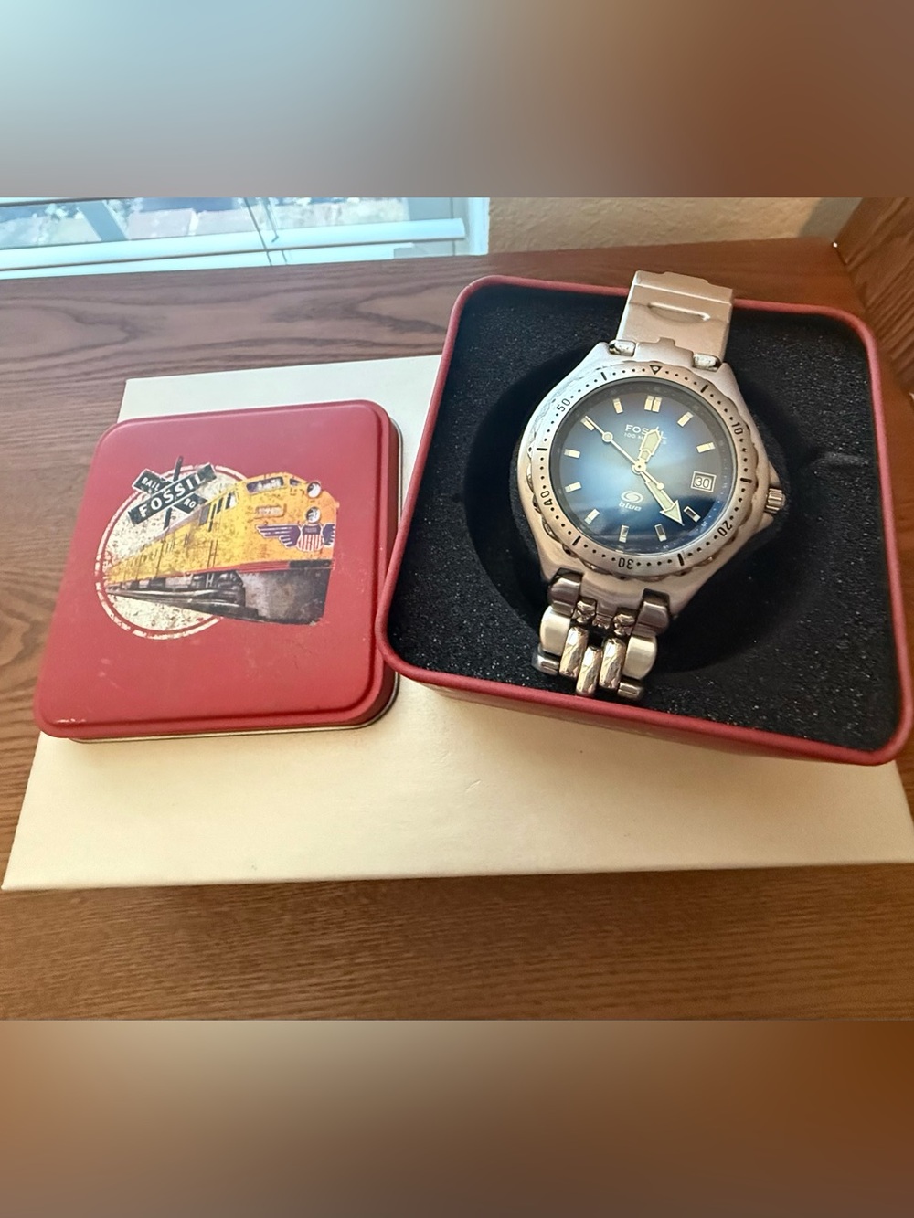 UNISEX Fossil Silver Stainless Steel Watch with Blue Dial